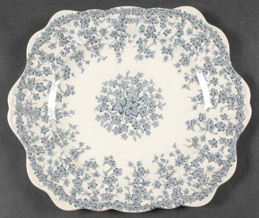 Early English Ivy Blue Gray (Scalloped) Square Handled Cake Plate by Crown Ducal-1