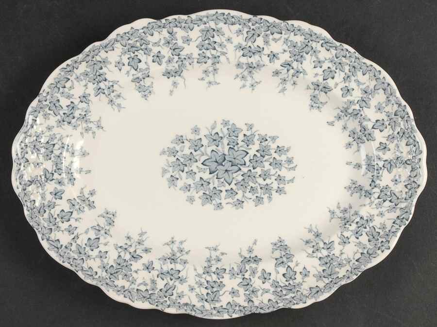 Early English Ivy Blue Gray (Scalloped) 12" Oval Serving Platter by Crown Ducal-1