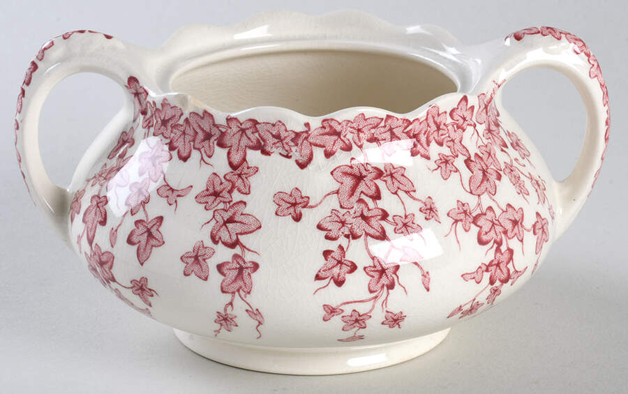 Early English Ivy Pink (Scalloped) Sugar Bowl No Lid by Crown Ducal-1