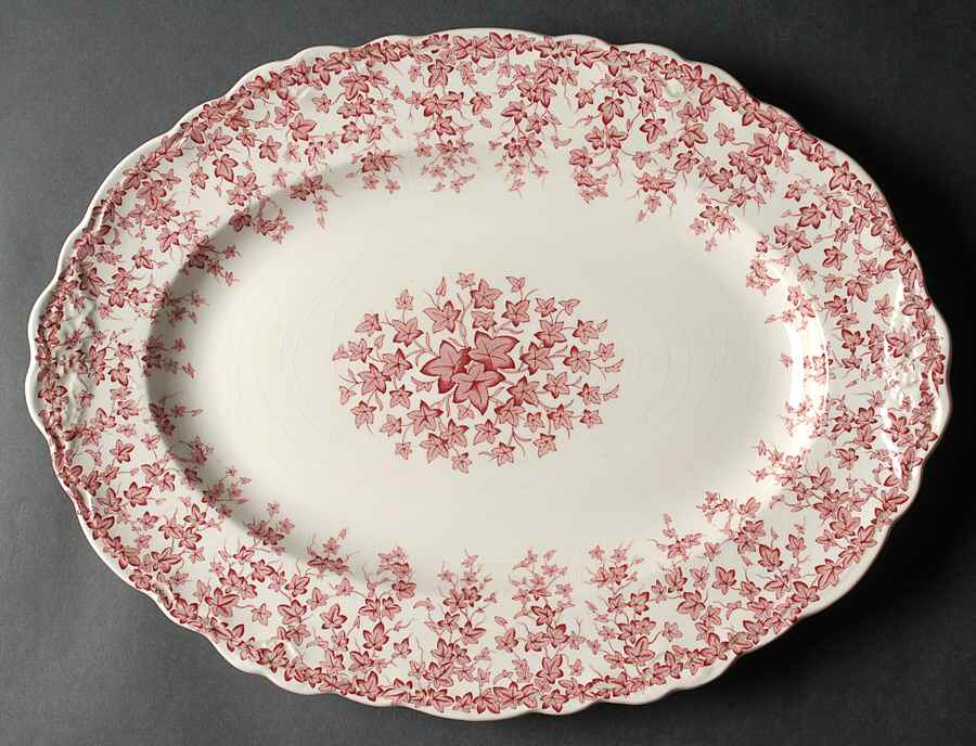 Early English Ivy Pink (Scalloped) 16" Oval Serving Platter by Crown Ducal-1
