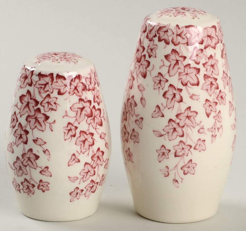 Early English Ivy Pink (Scalloped) Salt & Pepper Set by Crown Ducal-1