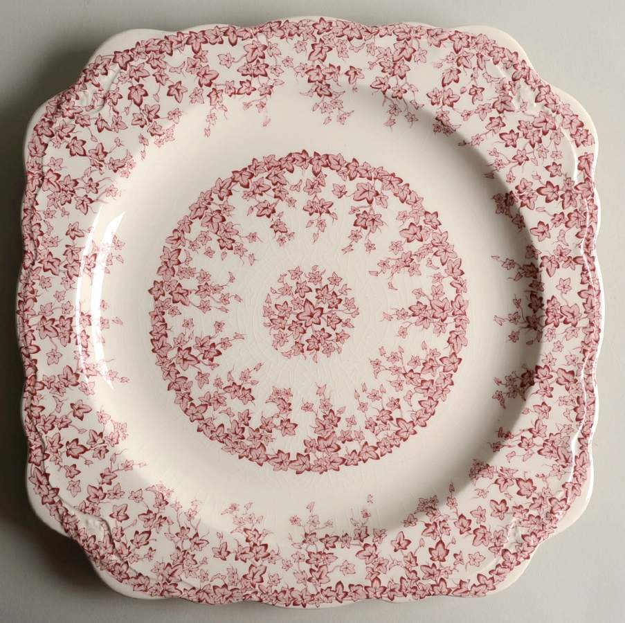 Early English Ivy Pink (Scalloped) Square Chop Plate by Crown Ducal-1