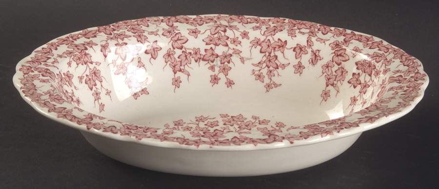 Early English Ivy Pink (Scalloped) 9" Oval Vegetable Bowl by Crown Ducal-1