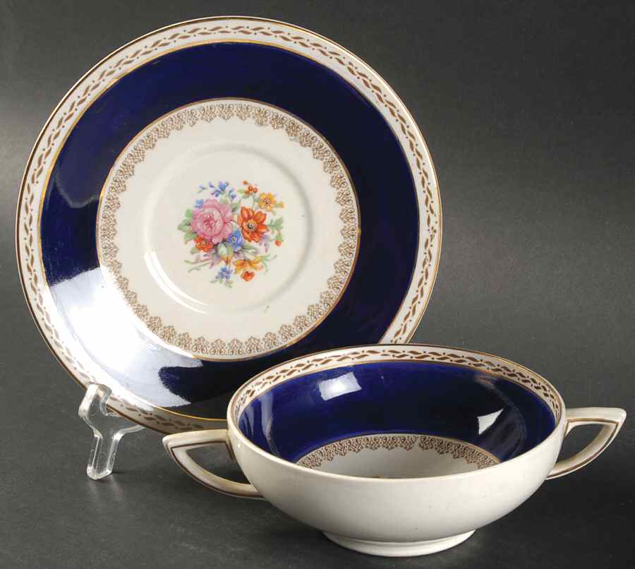 Empress Footed Cream Soup Bowl & Saucer Set by Crown Ducal-1