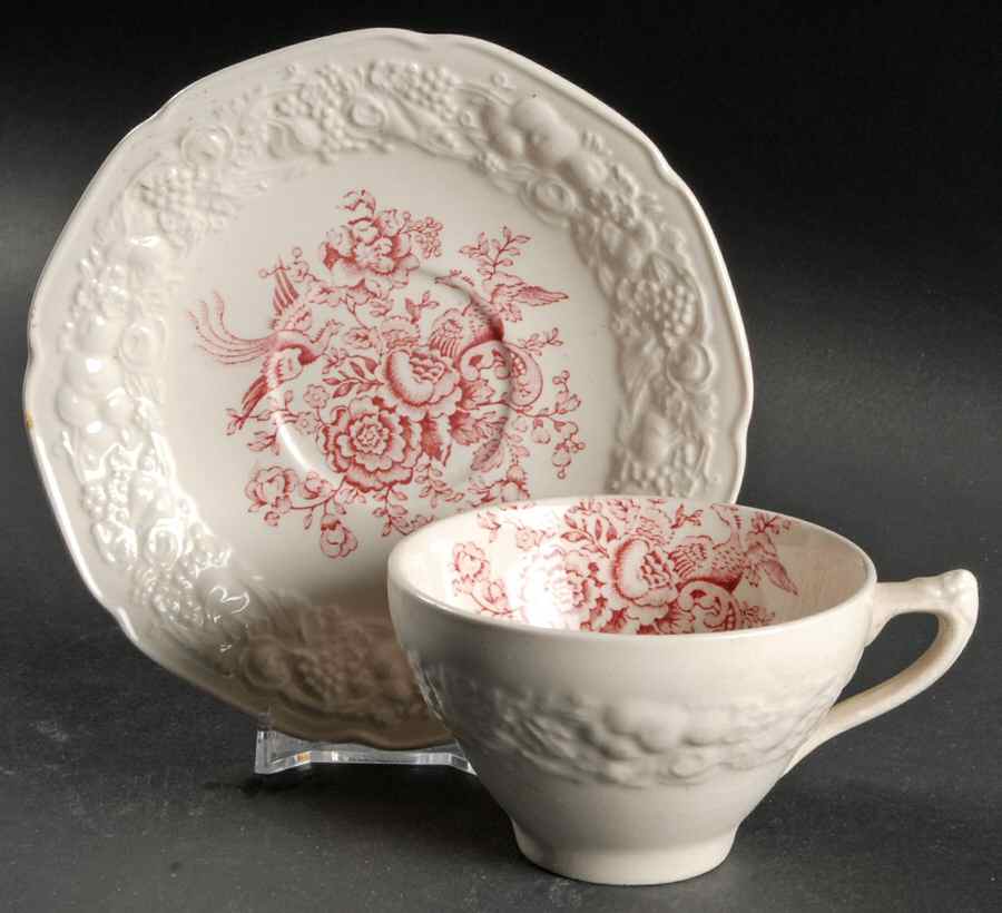 Florentine Garden (Pink Floral Center) Flat Cup & Saucer Set by Crown Ducal-1