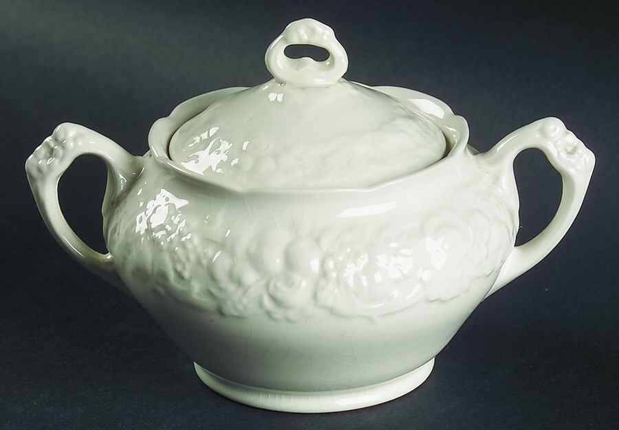 Florentine White Sugar Bowl & Lid by Crown Ducal-1