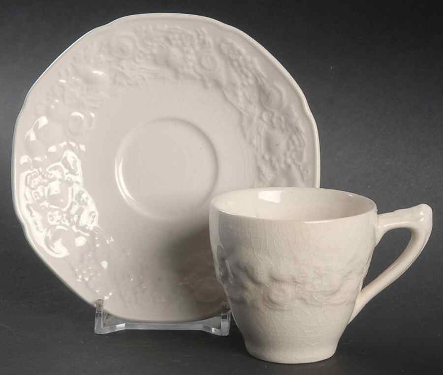 Florentine White Flat Demitasse Cup & Saucer Set by Crown Ducal-1