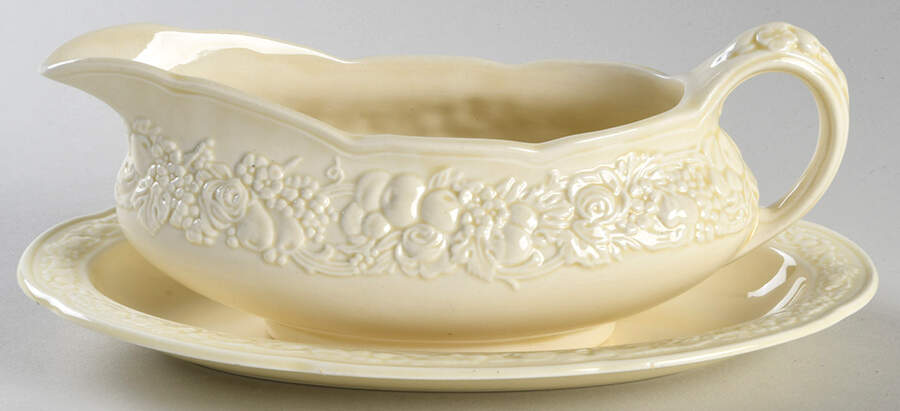 Florentine Dark Cream Gravy Boat & Underplate by Crown Ducal-1