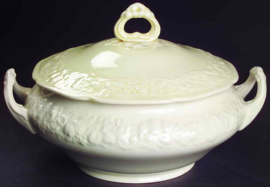 Florentine Dark Cream Round Covered Vegetable by Crown Ducal-1