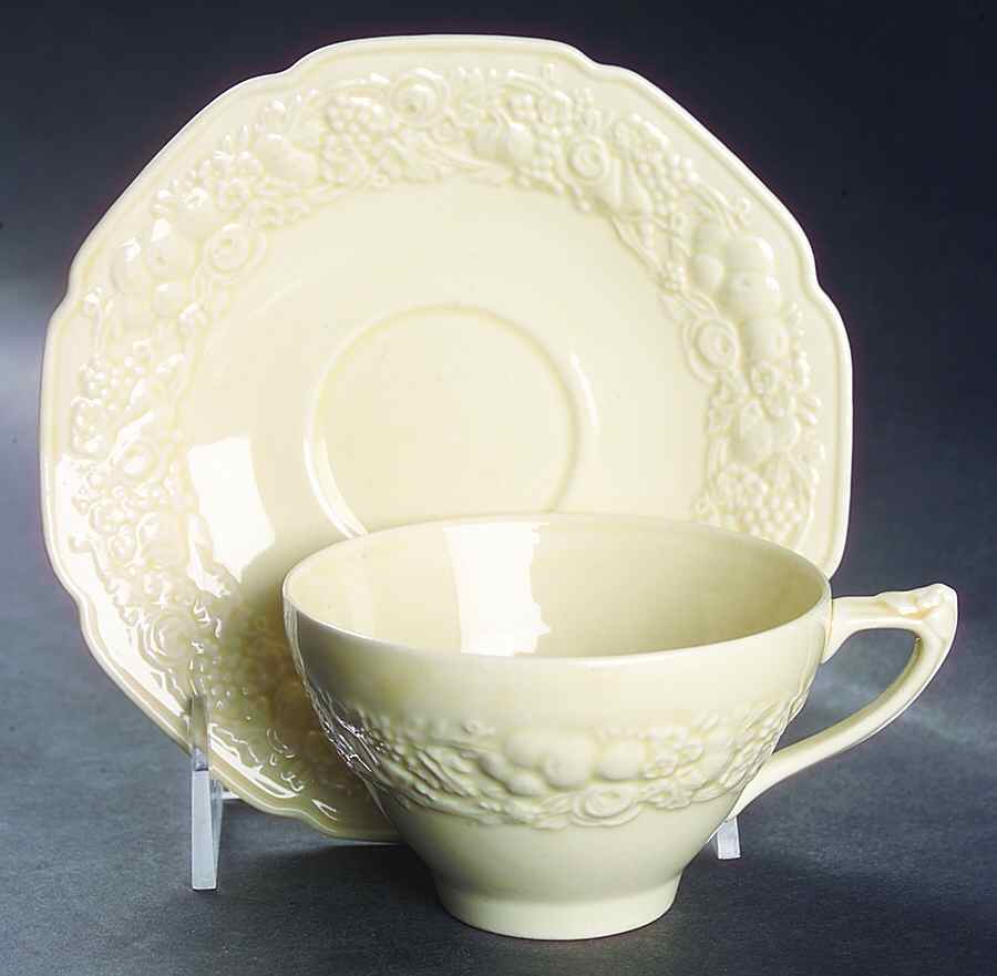 Florentine Dark Cream Flat Cup & Saucer Set by Crown Ducal-1