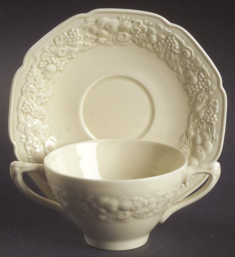 Florentine Dark Cream Flat Bouillon Cup & Saucer by Crown Ducal-1