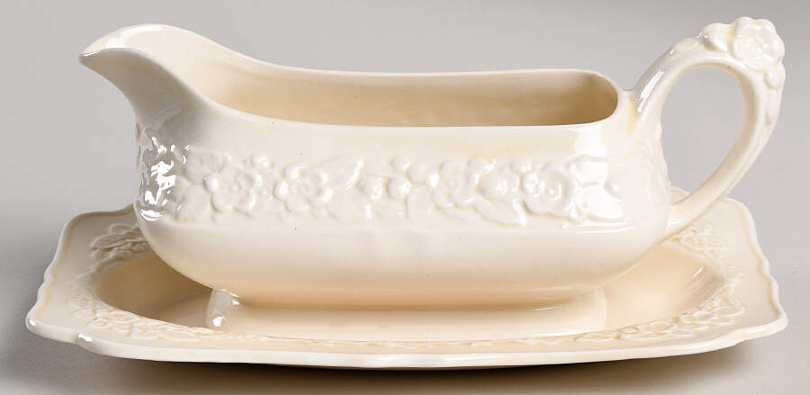 Gainsborough (All White)(Also A Shape) Gravy Boat & Underplate by Crown Ducal-1