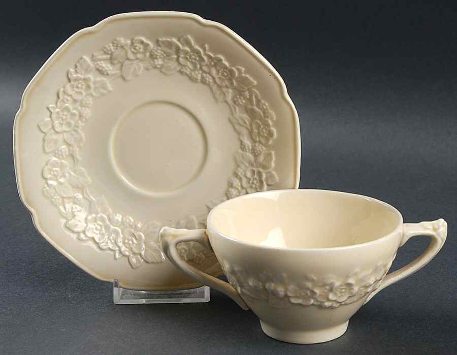 Gainsborough (All White)(Also A Shape) Flat Bouillon Cup & Saucer by Crown Ducal-1