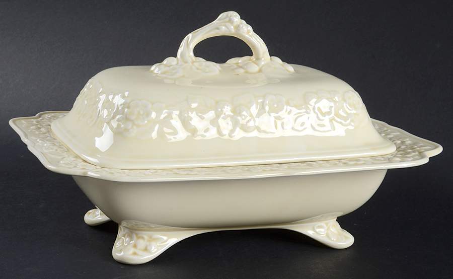 Gainsborough (All White)(Also A Shape) Rectangular Covered Vegetable by Crown Ducal-1