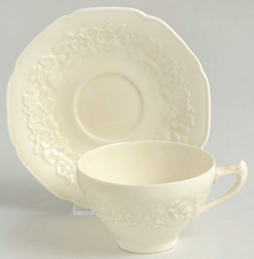 Gainsborough (All White)(Also A Shape) Footed Cup & Saucer Set by Crown Ducal-1