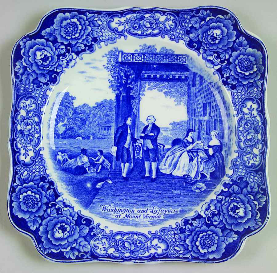 George Washington Memorial Blue Square Luncheon Plate by Crown Ducal-1