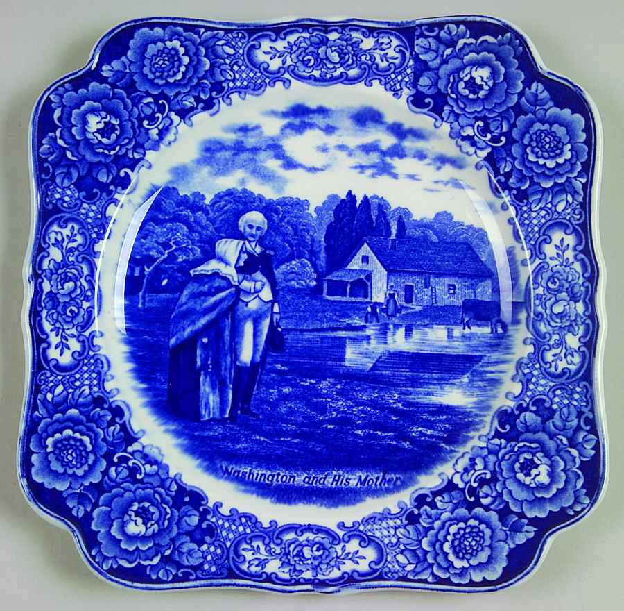 George Washington Memorial Blue Square Luncheon Plate by Crown Ducal-1