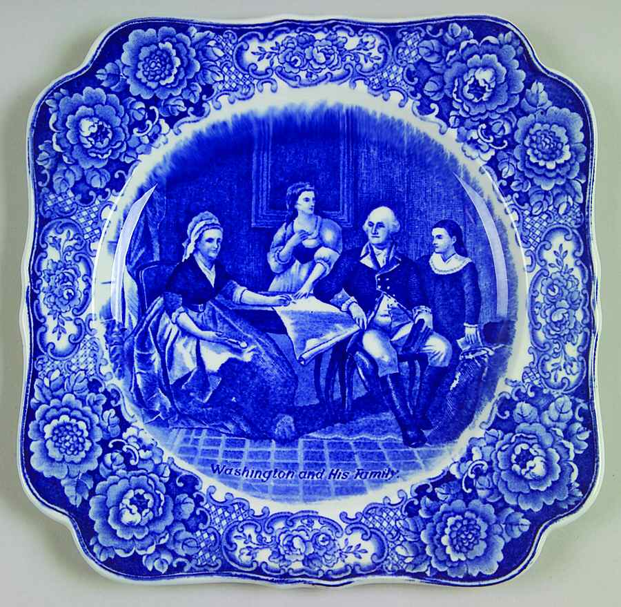 George Washington Memorial Blue Square Luncheon Plate by Crown Ducal-1