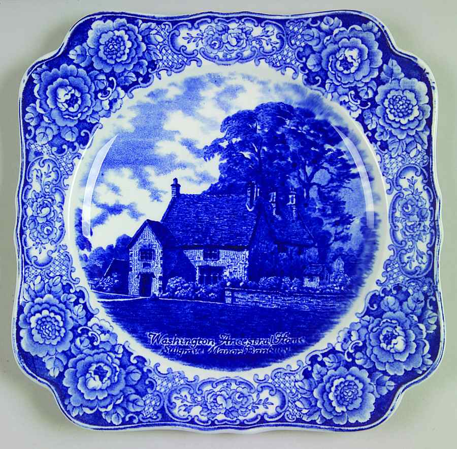 George Washington Memorial Blue Square Luncheon Plate by Crown Ducal-1