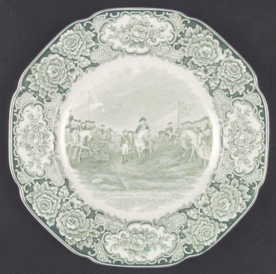 George Washington Memorial Green Dinner Plate by Crown Ducal-1