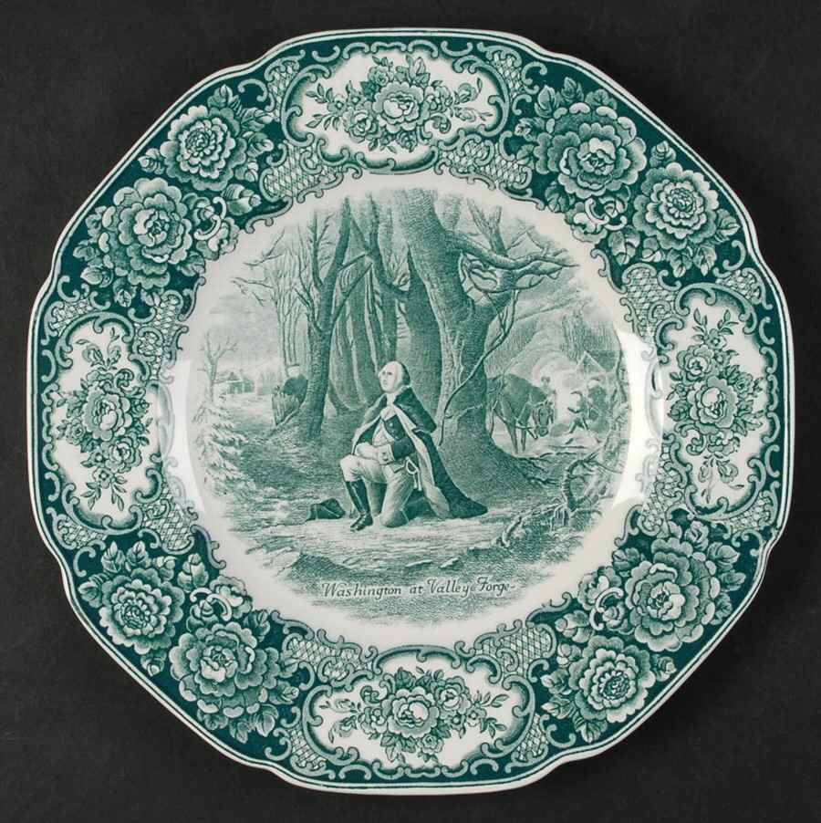 George Washington Memorial Green Dinner Plate by Crown Ducal-1