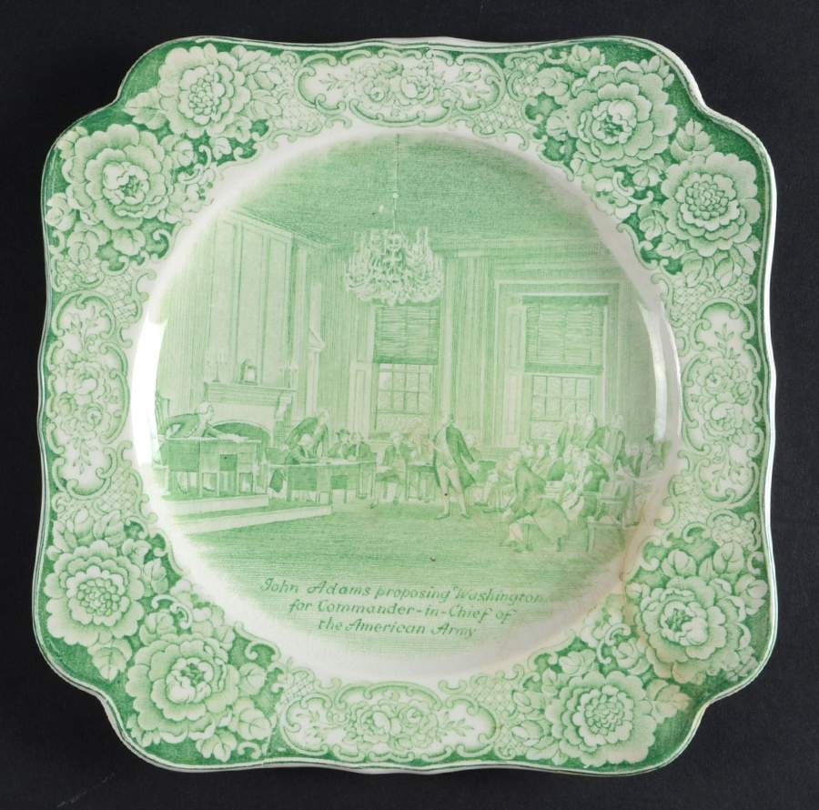 George Washington Memorial Green Square Luncheon Plate by Crown Ducal-1