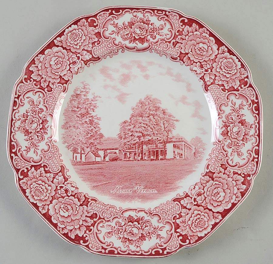 George Washington Memorial Red Dinner Plate by Crown Ducal-1