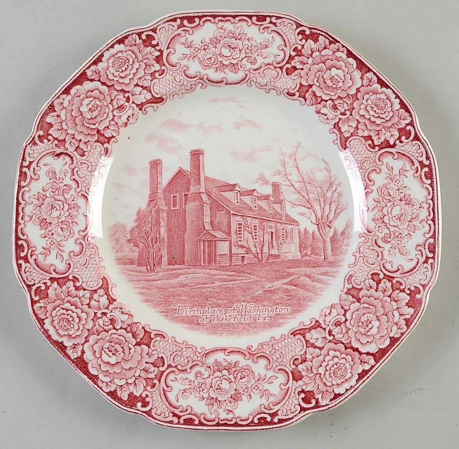 George Washington Memorial Red Dinner Plate by Crown Ducal-1