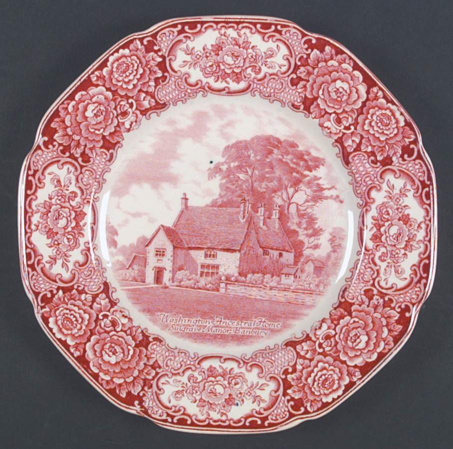 George Washington Memorial Red Dinner Plate by Crown Ducal-1