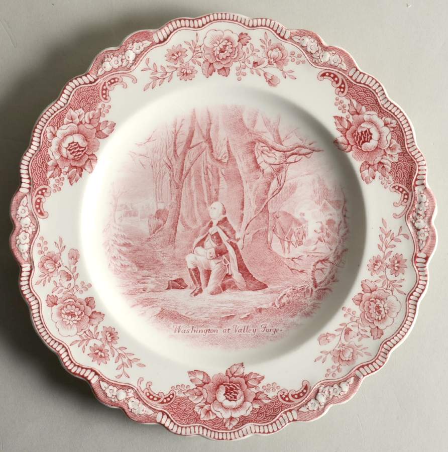 George Washington Memorial Red Dinner Plate by Crown Ducal-1
