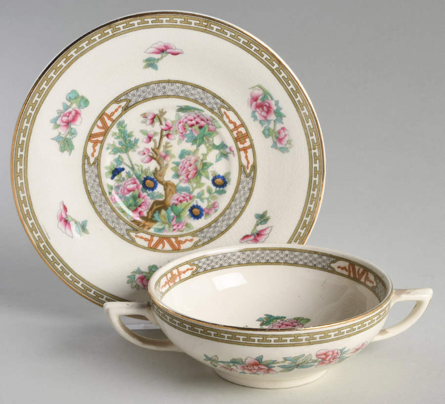 Indian Tree Flat Cream Soup Bowl & Saucer Set by Crown Ducal-1