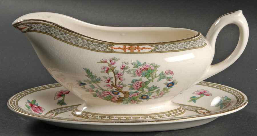 Indian Tree Gravy Boat & Underplate by Crown Ducal-1