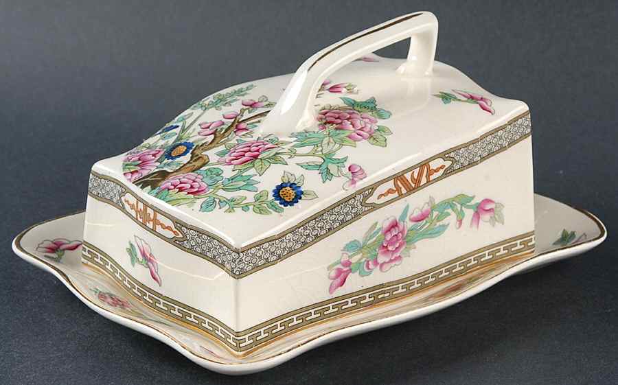 Indian Tree Cheese Dish with Lid (Wedge) by Crown Ducal-1