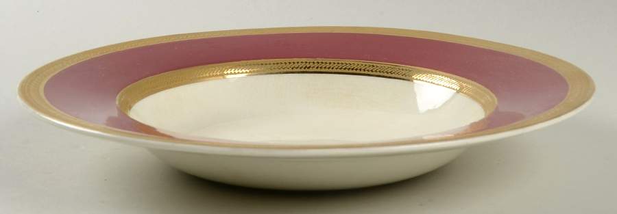 Oxford Burgundy Rim Soup Bowl by Crown Ducal-1