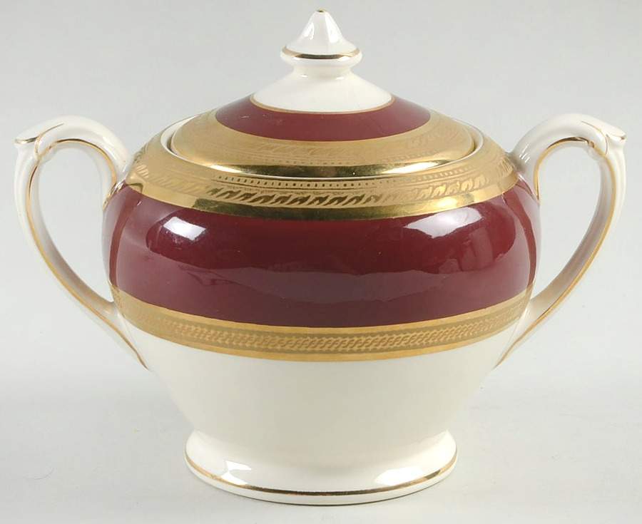 Oxford Burgundy Sugar Bowl & Lid by Crown Ducal-1