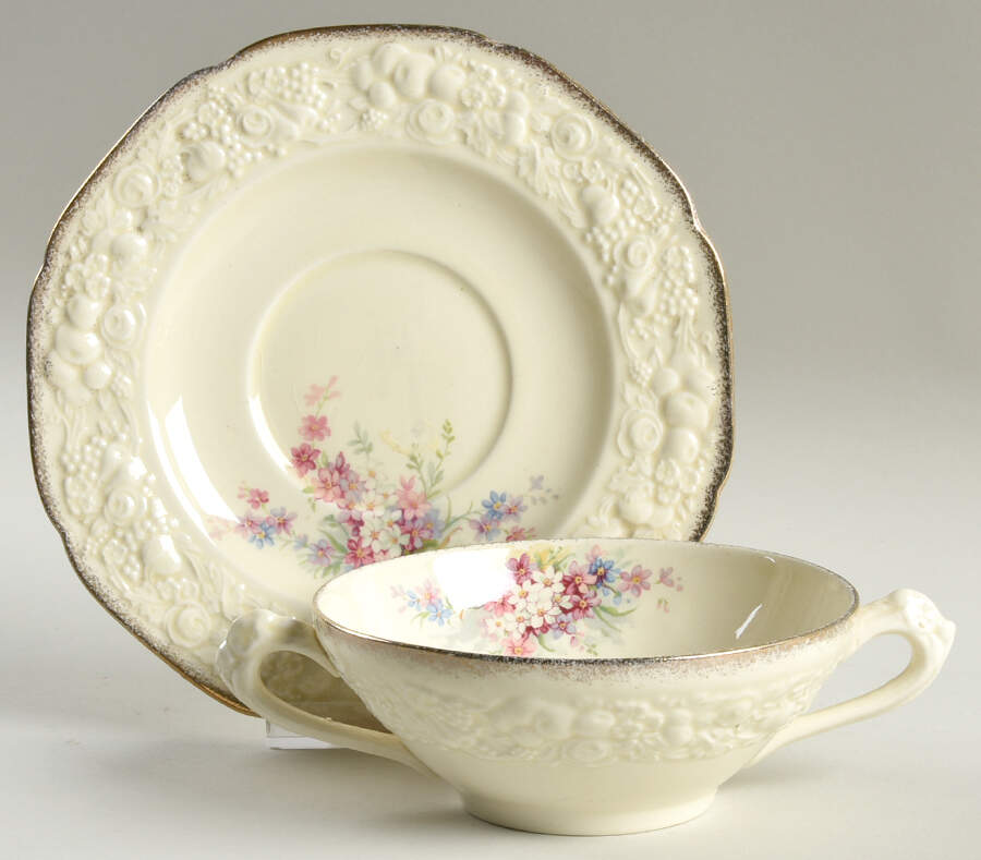 Picardy Flat Cream Soup Bowl & Saucer Set by Crown Ducal-1
