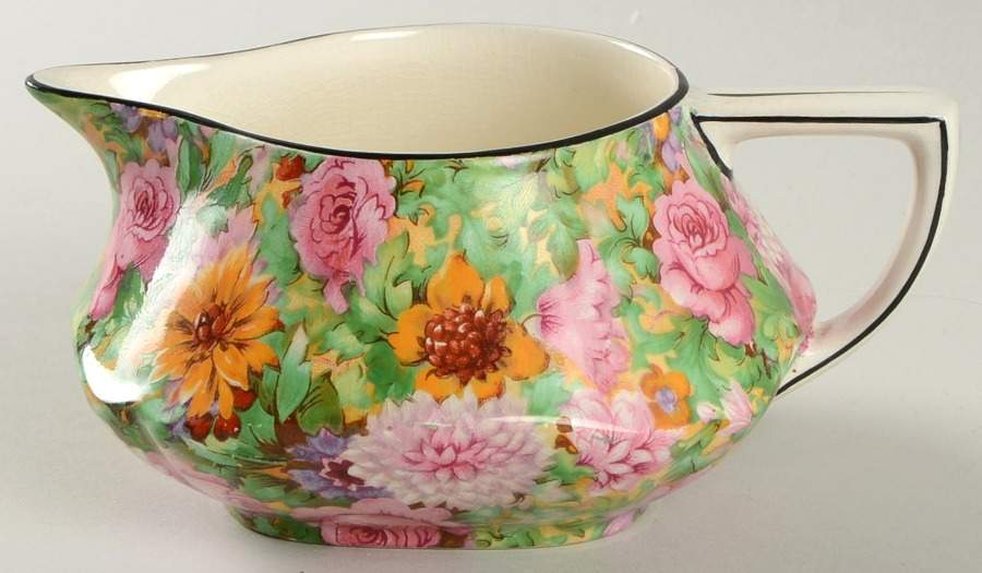 Pink Chintz (Black Trim) Creamer by Crown Ducal-1