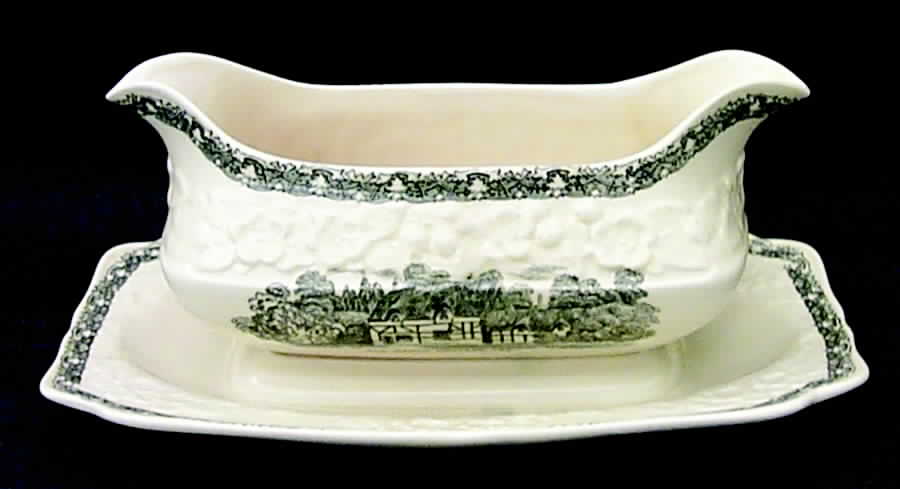 Rural England Gravy Boat with Attached Underplate by Crown Ducal-1