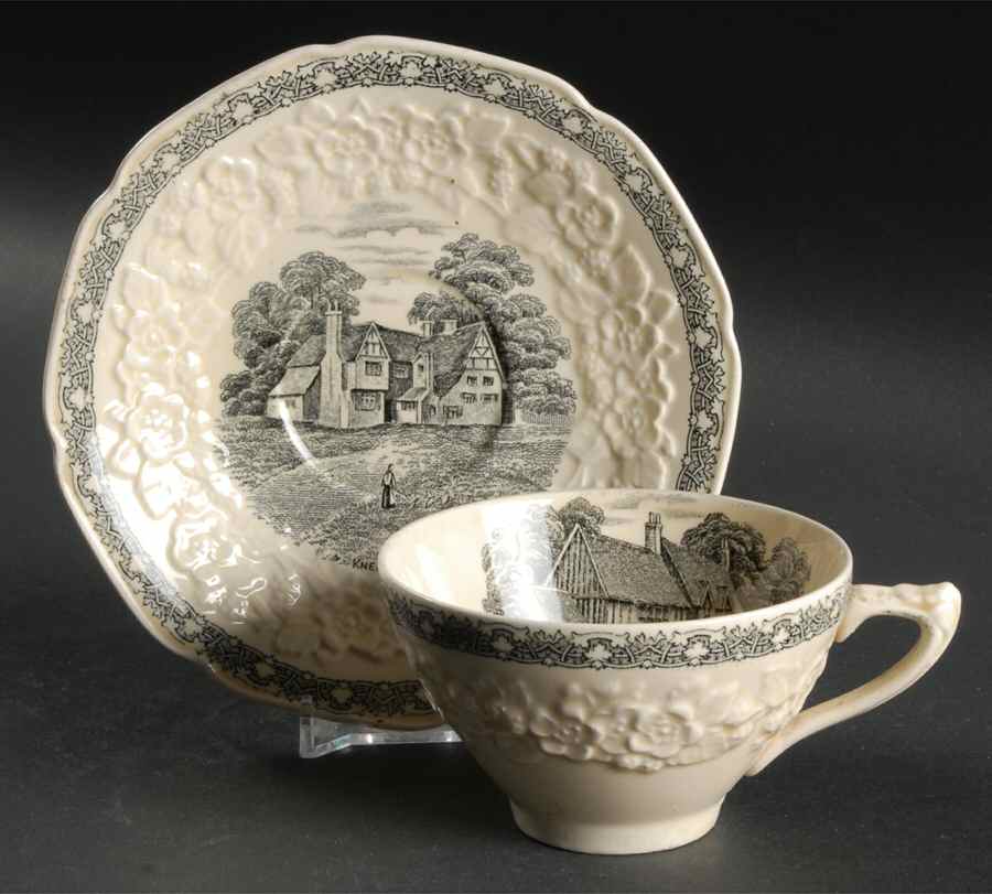 Rural England Flat Cup & Saucer Set by Crown Ducal-1