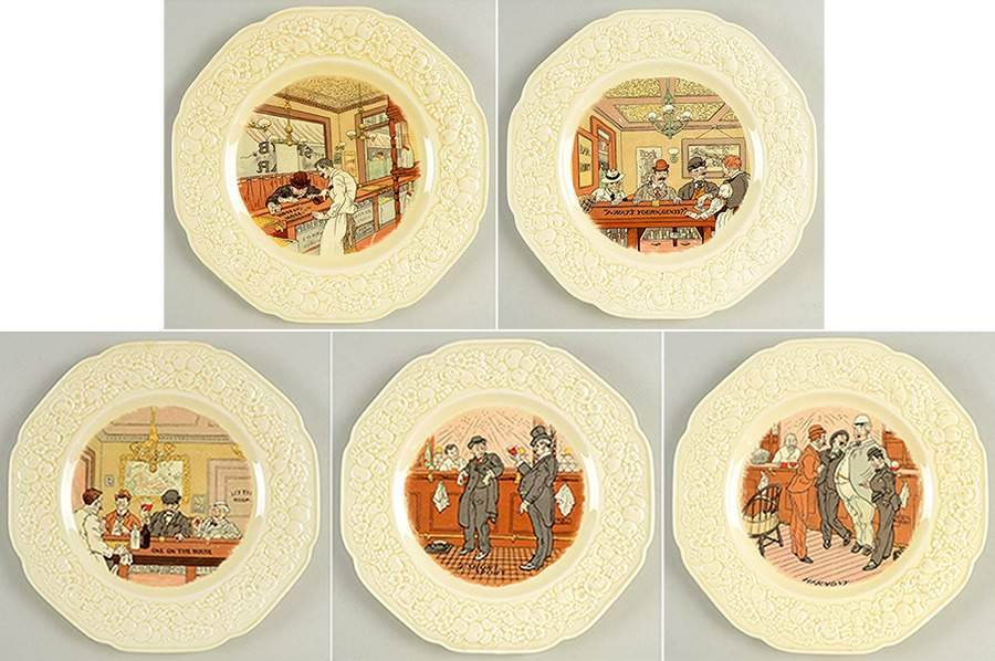 Bar Scenes (No Trim) Luncheon Plate - Set of 5 Motifs by Crown Ducal-1
