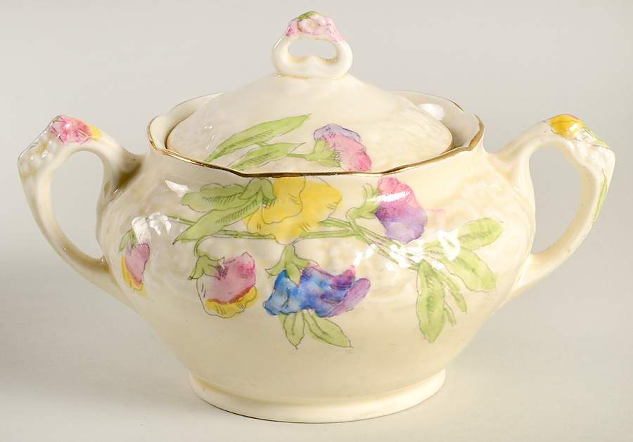 Sweet Pea Sugar Bowl & Lid by Crown Ducal-1