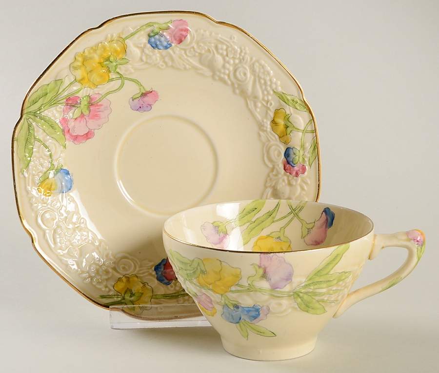 Sweet Pea Flat Cup & Saucer Set by Crown Ducal-1