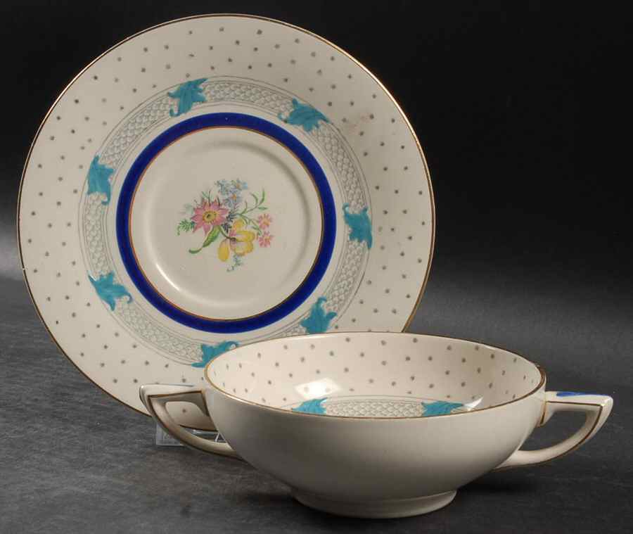 Tabor Footed Cream Soup Bowl & Saucer Set by Crown Ducal-1