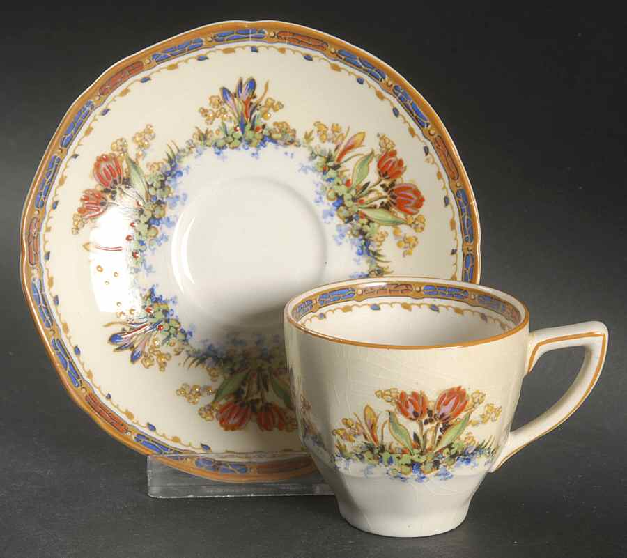 Tulip Flat Demitasse Cup & Saucer Set by Crown Ducal-1