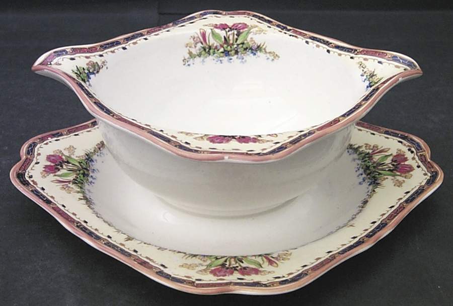 Tulip Gravy Boat with Attached Underplate by Crown Ducal-1