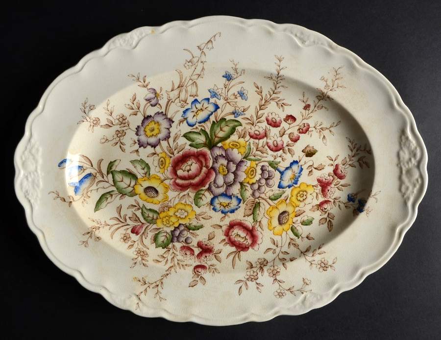 Wilmslow Brown Multicolor 14" Oval Serving Platter by Crown Ducal-1