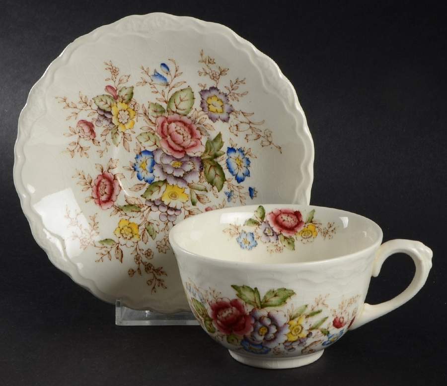Wilmslow Brown Multicolor Flat Cup & Saucer Set by Crown Ducal-1