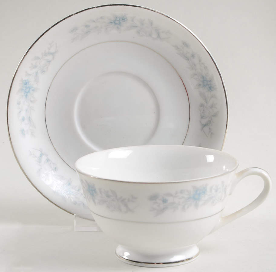 Blue Spray Footed Cup & Saucer Set by Crest Wood-1
