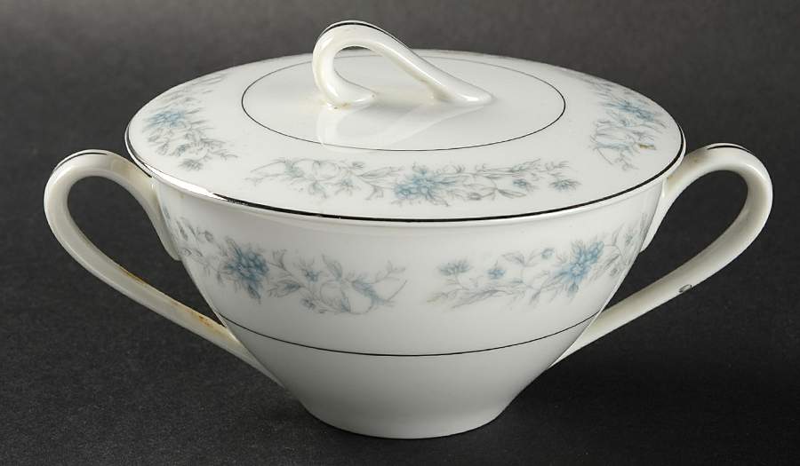 Blue Spray Sugar Bowl & Lid by Crest Wood-1