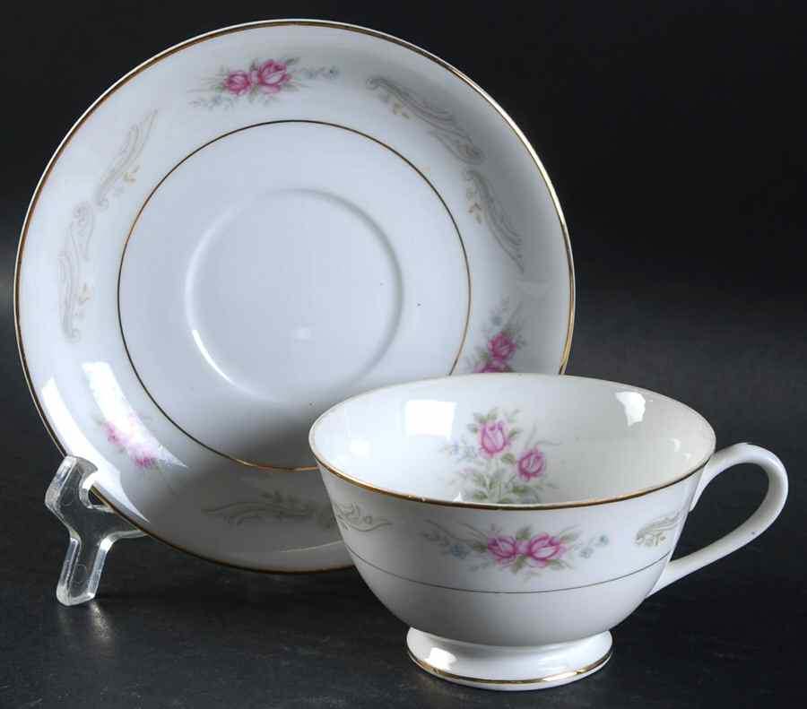 Bridal Rose Footed Cup & Saucer Set by Crest Wood-1